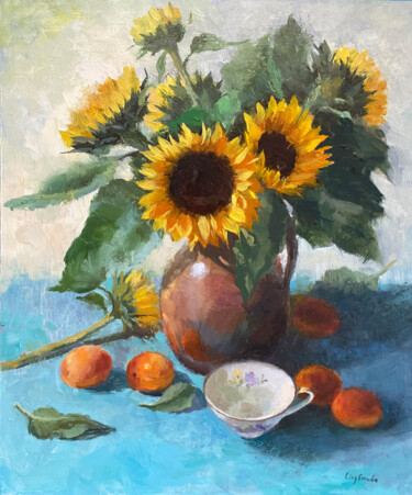 Peinture intitulée "Sunflower Bouquet #2" par Ling Strube, Œuvre d'art originale, Huile
