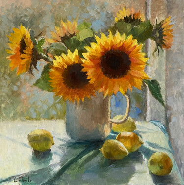 Painting titled "Sunflower Bouquet #3" by Ling Strube, Original Artwork, Oil