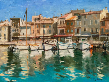 Painting titled "France Seascape - C…" by Ling Strube, Original Artwork, Oil Mounted on Other rigid panel