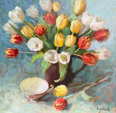 Pintura titulada "Tulip Bouquet #4" por Ling Strube, Obra de arte original, Oleo