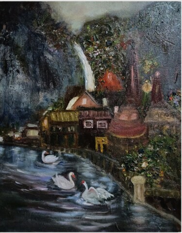 Malerei mit dem Titel "在那遥远的地方" von Ling Long Zhu, Original-Kunstwerk, Öl
