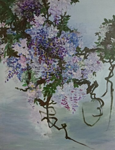 Pittura intitolato "紫藤花开" da Ling Long Zhu, Opera d'arte originale, Acrilico