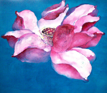Painting titled "LOTUS, summer 1" by Ling Cai, Original Artwork, Oil Mounted on Wood Stretcher frame