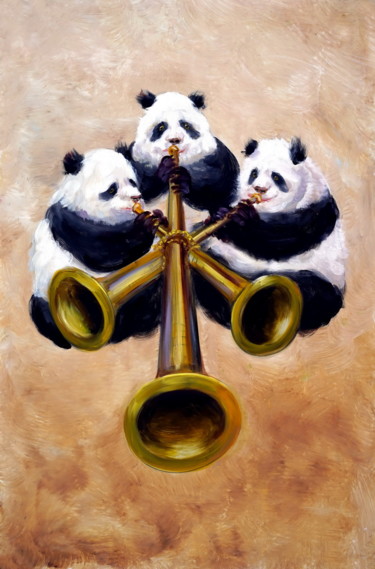 Painting titled "Pandamonium" by Feng Ling, Original Artwork, Oil