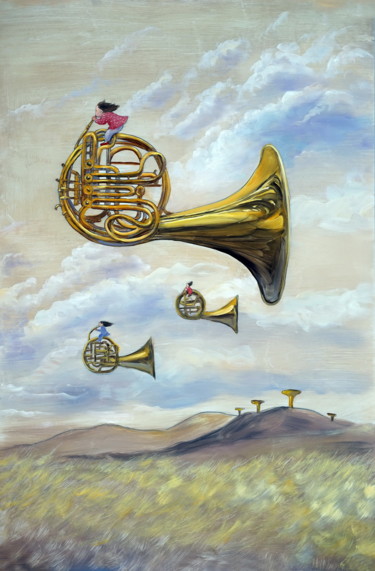 Painting titled "Airhorns" by Feng Ling, Original Artwork, Oil