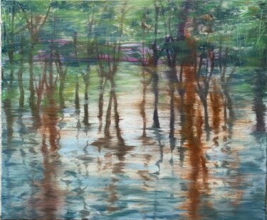 Painting titled "Mountains and Water" by Lingli Li, Original Artwork, Oil