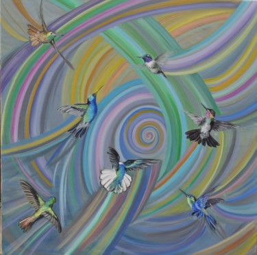 Les colibris Malerei mit dem Titel "Les colibris" von Astrid Link, Original-Kunstwerk, Öl