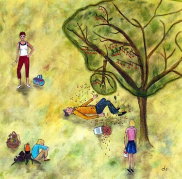 Painting titled "The cherry tree" by Carina Linné, Original Artwork