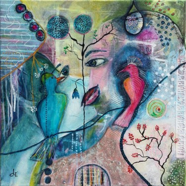 Peinture intitulée "Love birds" par Carina Linné, Œuvre d'art originale, Acrylique