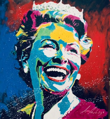 Pintura intitulada "Queen Elizabeth Hap…" por Lino Scerbo, Obras de arte originais, Acrílico Montado em Outro painel rígido