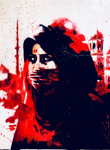 Malerei mit dem Titel "Iranian woman prote…" von Lino Scerbo, Original-Kunstwerk, Acryl Auf Andere starre Platte montiert