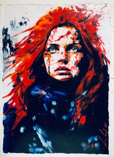 Painting titled "Ukrainian woman" by Lino Scerbo, Original Artwork, Acrylic Mounted on Other rigid panel