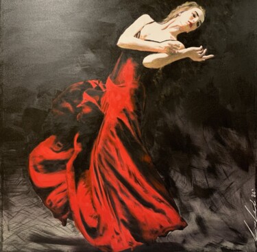 Druckgrafik mit dem Titel "Woman in Red2" von Lino Scerbo, Original-Kunstwerk, Acryl