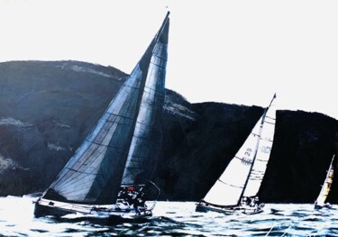 Peinture intitulée "Barche in Regata de…" par Lino Scerbo, Œuvre d'art originale, Acrylique Monté sur Châssis en bois