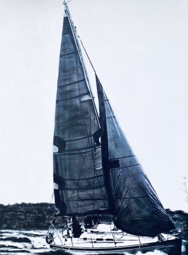 Malarstwo zatytułowany „Barca in Regata” autorstwa Lino Scerbo, Oryginalna praca, Akryl Zamontowany na Drewniana rama noszy