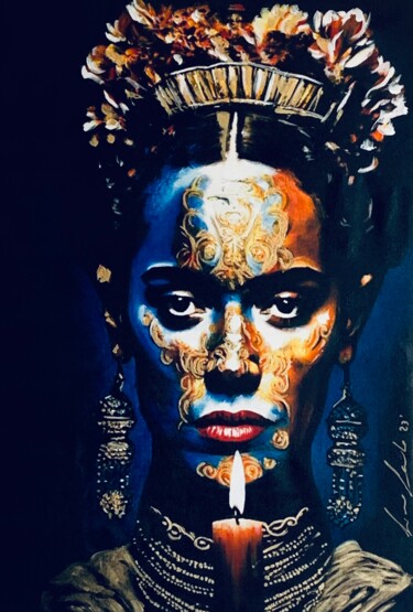 Картина под названием "Frida on blue" - Lino Scerbo, Подлинное произведение искусства, Акрил Установлен на Деревянная рама д…
