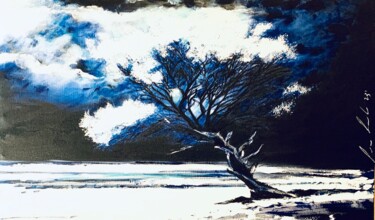 Painting titled "Blue Atmosphere" by Lino Scerbo, Original Artwork, Acrylic Mounted on Wood Stretcher frame