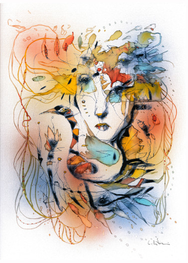 Peinture intitulée "Cosmic Spleen" par Lino Di Vinci, Œuvre d'art originale, Aquarelle