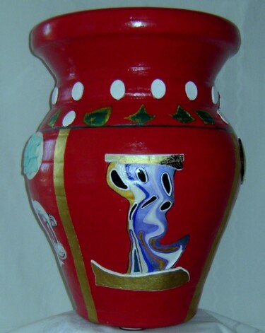 Painting titled "Vase with applied m…" by Lino Ruiu, Original Artwork, Enamel