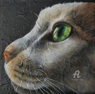Painting titled "Cats eye" by Linsey, Original Artwork, Oil Mounted on Wood Stretcher frame
