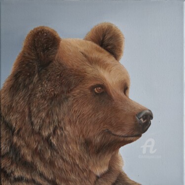 Painting titled "Ours grizzly" by Linsey, Original Artwork, Oil Mounted on Wood Stretcher frame