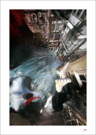 Tsunami Digitale Künste mit dem Titel "Tsunami" von Lionel Morateur, Original-Kunstwerk, Foto-Montage Auf Aluminium montiert