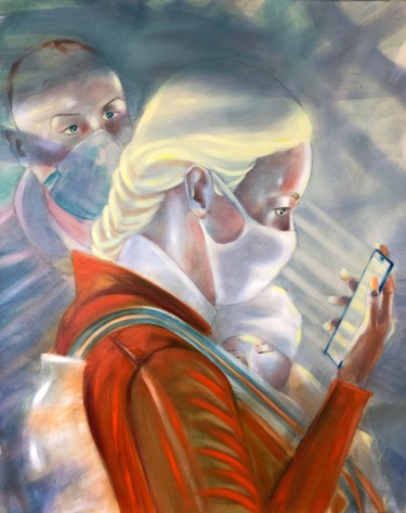 The lady in a train Painting titled "The lady in a train" by Lion Bamon, Original Art, Oil