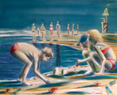 Painting titled "Sur la plage" by Lion Bamon, Original Artwork, Oil