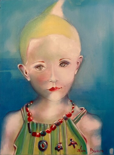 Painting titled "L'enfant robote" by Lion Bamon, Original Artwork, Oil