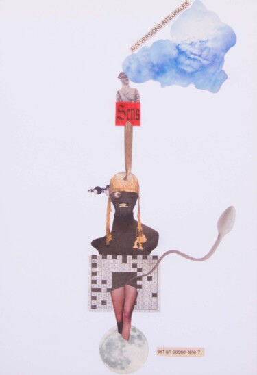 Collagen mit dem Titel "Seul Face au Silence" von Lioncaresse, Original-Kunstwerk, Papier