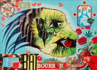 Collages intitulée "Bat' Bourbon" par Lioncaresse, Œuvre d'art originale, Papier