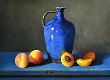 Painting titled "Pot bleu" by Lionel Crotet (nel), Original Artwork, Oil