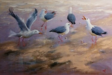 Painting titled "Mouettes" by Lionel Crotet (nel), Original Artwork, Oil