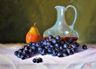 Pintura intitulada "Carafe aux raisins" por Lionel Crotet (nel), Obras de arte originais, Óleo