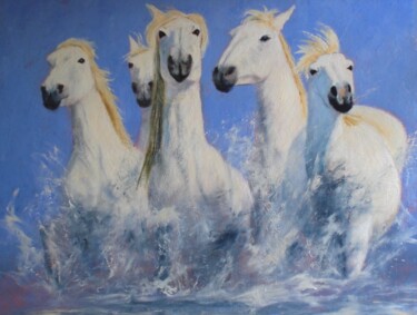 Painting titled "Horses" by Lionel Crotet (nel), Original Artwork, Oil