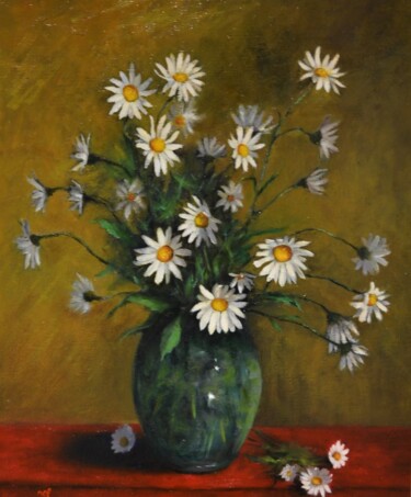 Painting titled "Marguerites" by Lionel Crotet (nel), Original Artwork, Oil