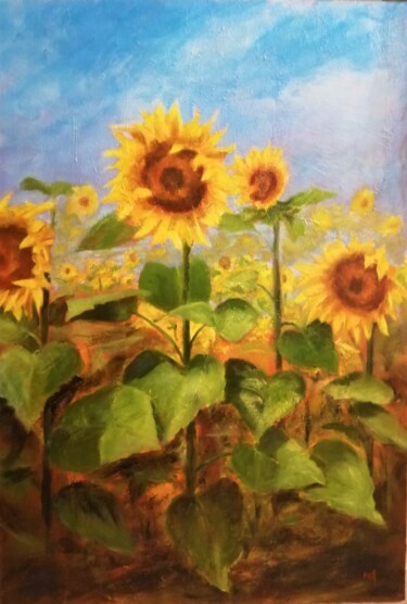 Painting titled "Sunflowers !" by Lionel Crotet (nel), Original Artwork, Oil