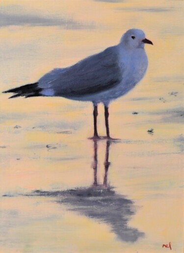 Painting titled "Little seagull !" by Lionel Crotet (nel), Original Artwork, Oil