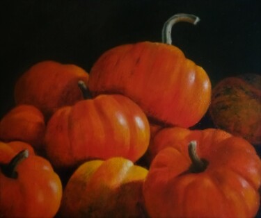 Painting titled "Pumpkins" by Lionel Crotet (nel), Original Artwork, Oil