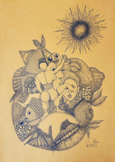 Desenho intitulada "LE CAILLOU" por Lionel Hosxe, Obras de arte originais, Tinta