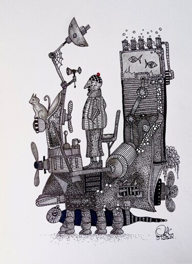 图画 标题为“LA MACHINE A REMONT…” 由Lionel Hosxe, 原创艺术品, 墨