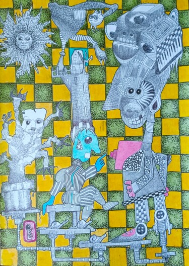 Dessin intitulée "DAMIER" par Lionel Hosxe, Œuvre d'art originale, Crayon