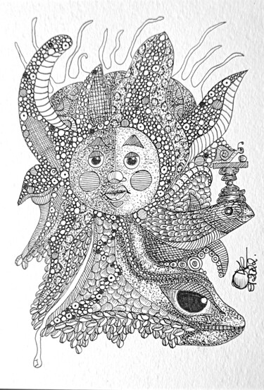 Dibujo titulada "CARNAVAL CHINOIS" por Lionel Hosxe, Obra de arte original, Tinta