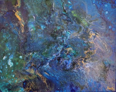 Schilderij getiteld "Mer galaxiale" door Lionel Keita, Origineel Kunstwerk, Acryl Gemonteerd op Frame voor houten brancard