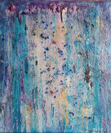 Peinture intitulée "ruissellement blue…" par Lionel Mallard, Œuvre d'art originale, Huile