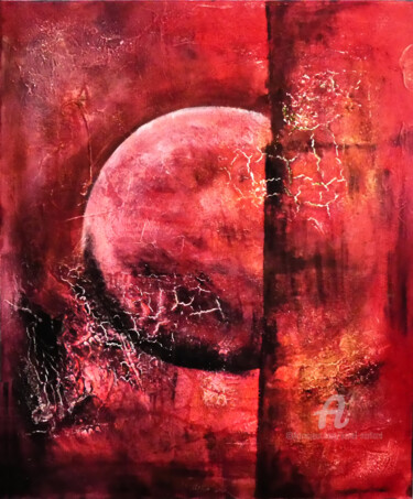 Painting titled "planète red" by Lionel Mallard, Original Artwork, Oil