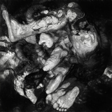 Druckgrafik mit dem Titel "La chute du fou" von Lionel Morateur, Original-Kunstwerk, Digitale Malerei