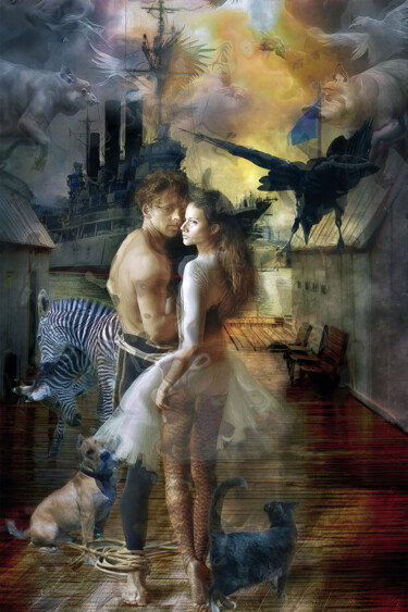 Digitale Kunst mit dem Titel "Adam et Eve chassés…" von Lionel Morateur, Original-Kunstwerk, Digitale Malerei