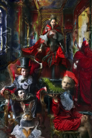 Arte digitale intitolato "Alice, la reine rou…" da Lionel Morateur, Opera d'arte originale, Pittura digitale