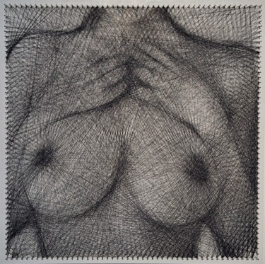 Painting titled "Interlaced Beauty" by Lionel Németh (Lio.N.art), Original Artwork, String Art Mounted on Wood Panel